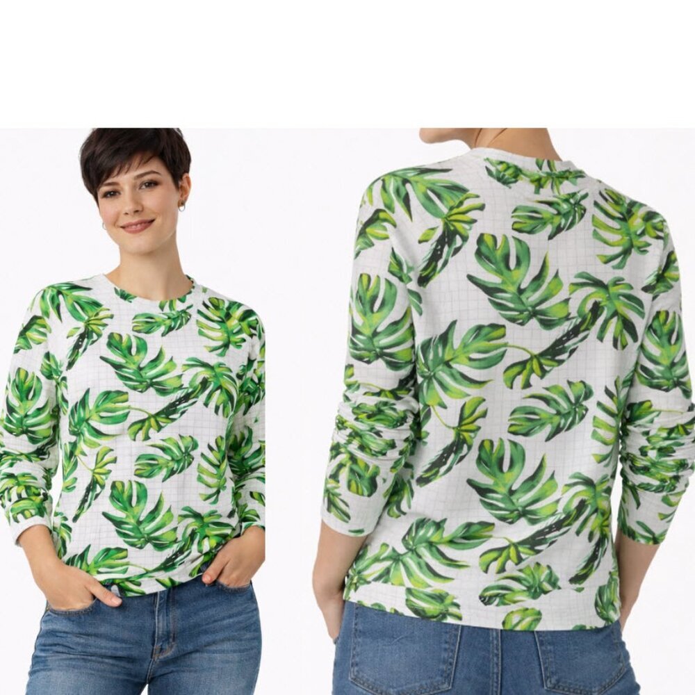 Green & White Long Sleeve Sweatshirt Green tropical leaf Size medium